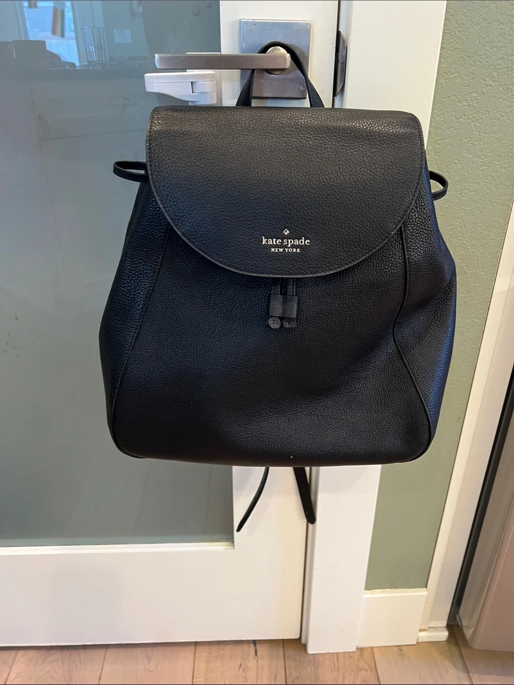 kate spade Black Pebbled Leather Drawstring Backpack